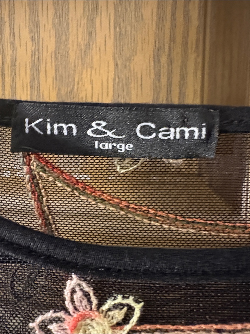 Kim & Cami Black Mesh Embroidered Top - Picture 2 of 7